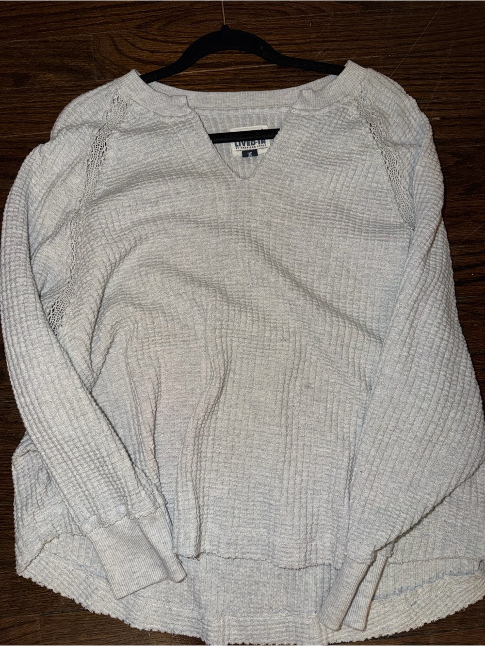 American Eagle Outfitters Cream Waffle Knit V-Neck Sweater
